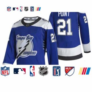Tampa Bay Lightning #21 Brayden Point Blue Men's Adidas 2020-21 Reverse Retro Alternate NHL Jersey