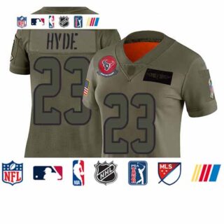 Texans #23 Carlos Hyde Camo Women's Stitched Football Limited 2019 Salute to Service Jersey