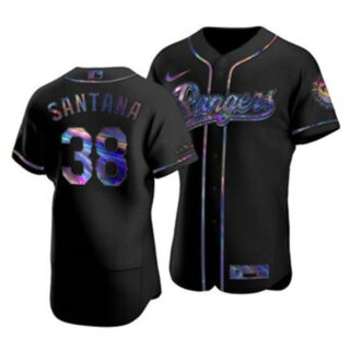 Texas Rangers #38 Danny Santana Men's Nike Iridescent Holographic Collection MLB Jersey - Black