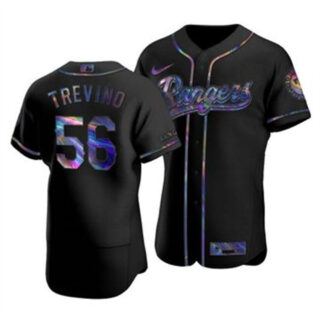 Texas Rangers #56 Jose Trevino Men's Nike Iridescent Holographic Collection MLB Jersey - Black