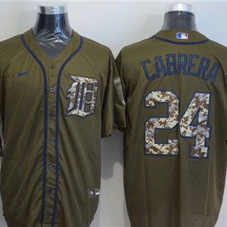 Tigers 24 Miguel Cabrera Olive 2020 Nike Cool Base Jersey