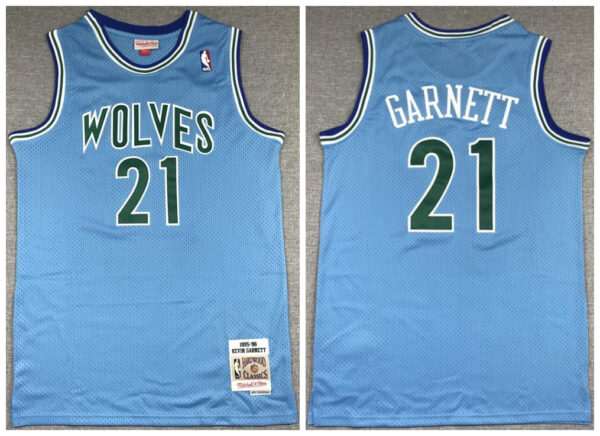 Timberwolves 21 Kevin Garnett Blue 1995-96 Hardwood Classics Jersey