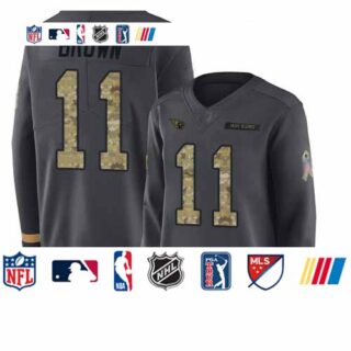Titans #11 A.J. Brown Anthracite Salute to Service Women's Stitched Football Limited Therma Long Sleeve Jersey
