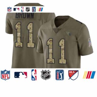 Titans #11 A.J. Brown Olive Camo Men's Stitched Football Limited 2017 Salute To Service Jersey