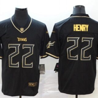 Titans #22 Derrick Henry Black Men's Stitched Football Limited Golden Edition Jersey