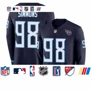 Titans #98 Jeffery Simmons Navy Blue Team Color Youth Stitched Football Limited Therma Long Sleeve Jersey