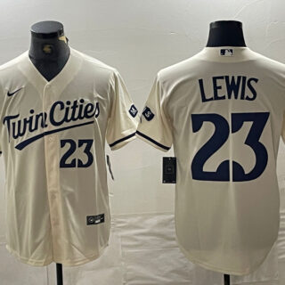 Twins 23 Lewis Cream Nike Cool Base Men Jersey