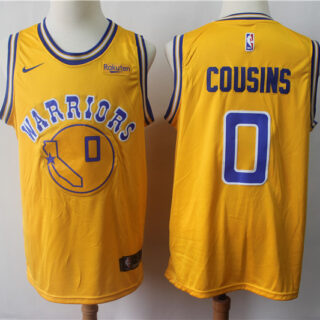 Warriors 0 DeMarcus Cousins Yellow Throwback Nike Swingman Jersey