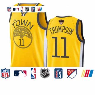 Warriors #11 Klay Thompson Gold 2019 Finals Bound Basketball Swingman Earned Edition Jersey