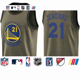 Warriors #21 Jonas Jerebko Green 2019 Finals Bound Basketball Swingman Salute to Service Jersey