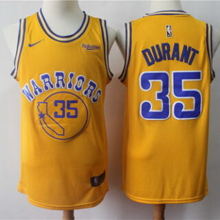 Warriors 35 Kevin Durant Gold Nike Swingman Jersey