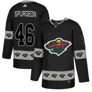 Wild 46 Jared Spurgeon Black Team Logos Fashion Adidas Jersey