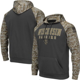 Wisconsin Badgers Gray Camo Men's Pullover Hoodie