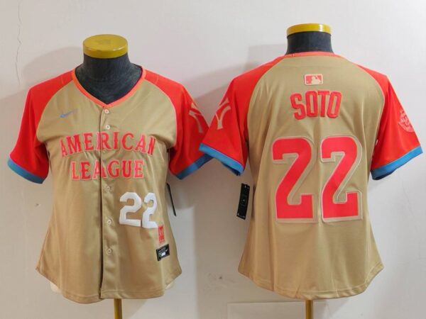 Women's American League #22 Juan Soto Cream 2024 All-Star Limited Stitched Baseball Jersey(Run Small)