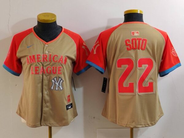 Women's American League #22 Juan Soto Cream 2024 All-Star Limited Stitched Baseball Jersey(Run Small)