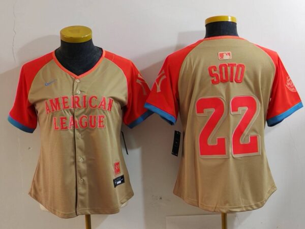 Women's American League #22 Juan Soto Cream 2024 All-Star Limited Stitched Baseball Jersey(Run Small)