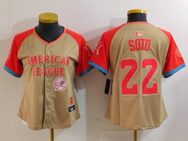 Women's American League #22 Juan Soto Cream 2024 All-Star Limited Stitched Baseball Jersey(Run Small)