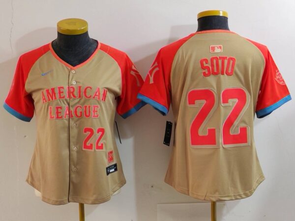 Women's American League #22 Juan Soto Cream 2024 All-Star Limited Stitched Baseball Jersey(Run Small)