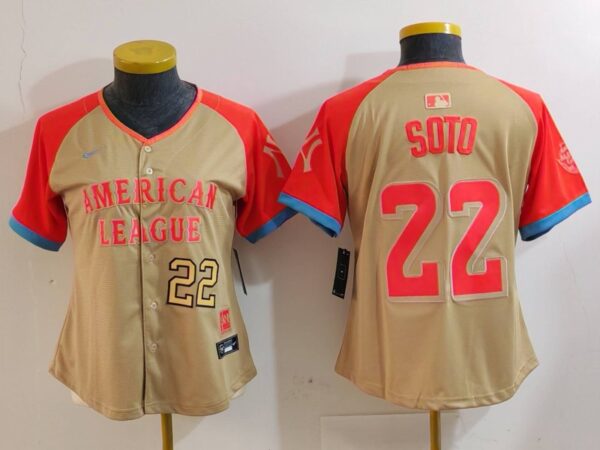 Women's American League #22 Juan Soto Cream 2024 All-Star Limited Stitched Baseball Jersey(Run Small)