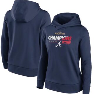 Women's Atlanta Braves 2021 Navy World Series Champions Prize Pullover Hoodie(Run Small)
