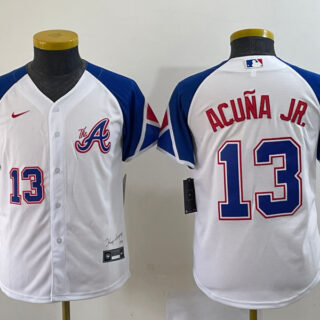 Women's Atlanta Braves #13 Ronald Acuña Jr. White 2023 City Connect With Patch Stitched Baseball Jersey(Run Small)