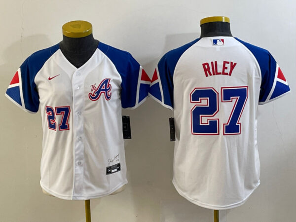 Women's Atlanta Braves #27 Austin Riley White 2023 City Connect With Patch Stitched