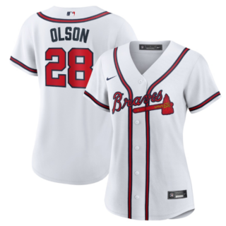 Women's Atlanta Braves #28 Matt Olson White Cool Base Stitched Jersey(Run Small)