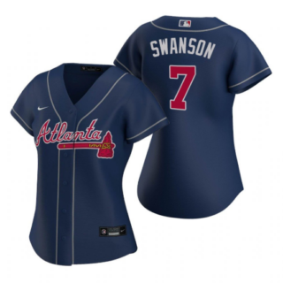 Women's Atlanta Braves #7 Dansby Swanson Navy Cool Base Stitched Jersey(Run Small)