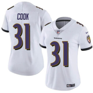Women's Baltimore Ravens #31 Dalvin Cook White Football Jersey(Run Small)