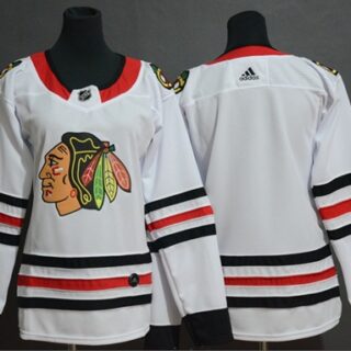 Women's Blackhawks Blank White Road Authentic Women's Stitched Hockey Jersey