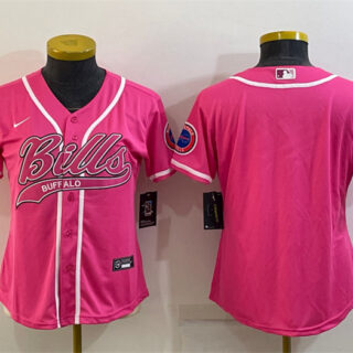 Women's Buffalo Bills Blank Pink With Patch Cool Base Stitched Baseball Jersey(Run Small)