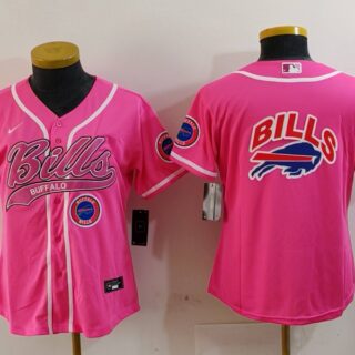 Women's Buffalo Bills Pink Team Big Logo With Patch Cool Base Stitched Baseball Jersey