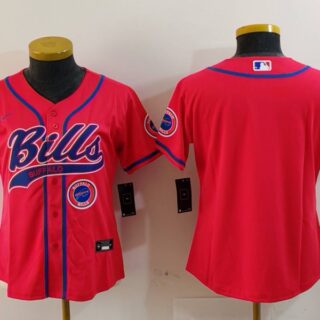 Women's Buffalo Bills Red Team Big Logo With Patch Cool Base Stitched Baseball Jerseys