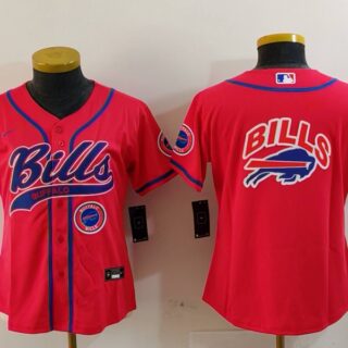 Women's Buffalo Bills Red Team Big Logo With Patch Cool Base Stitched Baseball Jerseys