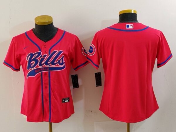 Women's Buffalo Bills Red Team Big Logo With Patch Cool Base Stitched Baseball Jerseys