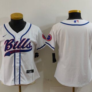 Women's Buffalo Bills White Team Big Logo With Patch Cool Base Stitched Baseball Jerseys
