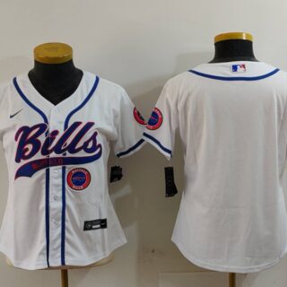 Women's Buffalo Bills White Team Big Logo With Patch Cool Base Stitched Baseball Jerseys