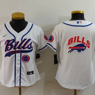 Women's Buffalo Bills White Team Big Logo With Patch Cool Base Stitched Baseball Jersey