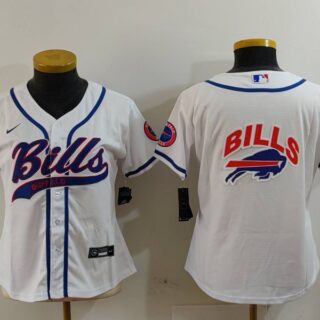 Women's Buffalo Bills White Team Big Logo With Patch Cool Base Stitched Baseball Jerseys