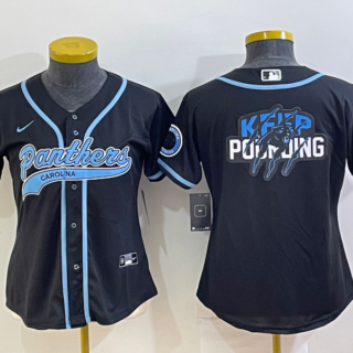 Women's Carolina Panthers Black Team Big Logo With Patch Cool Base Stitched Baseball Jersey(Run Small)