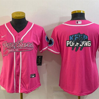 Women's Carolina Panthers Pink Team Big Logo With Patch Cool Base Stitched Baseball Jersey(Run Small)