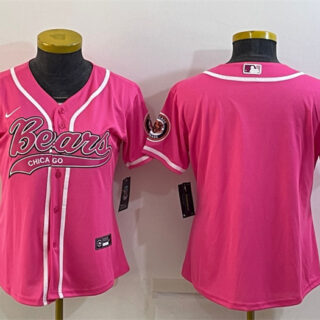 Women's Chicago Bears Blank Pink With Patch Cool Base Stitched Baseball Jersey(Run Small)