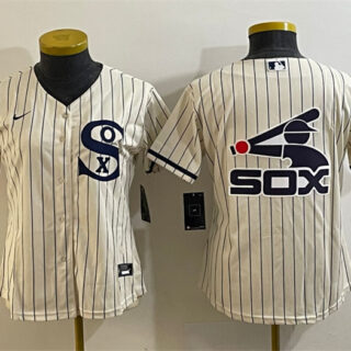 Women's Chicago White Sox Cream Team Big Logo Stitched Jersey(Run Small) 03