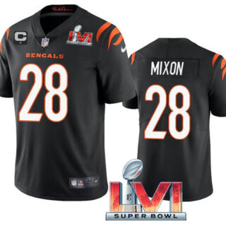 Women's Cincinnati Bengals #28 Joe Mixon 2022 Black With C Patch Super Bowl LVI Vapor Limited Stitched Jersey