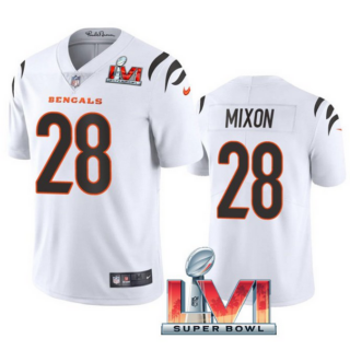 Women's Cincinnati Bengals #28 Joe Mixon 2022 White Super Bowl LVI Vapor Limited Stitched Jersey