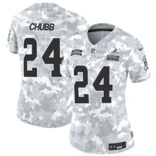 Women's Cleveland Browns #24 Nick Chubb 2024 F.U.S.E Arctic Camo Salute To Service Limited Stitched Jersey(Run Small)