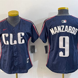 Women's Cleveland Guardians #9 Kyle Manzardo Navy 2024 City Connect Stitched Baseball Jersey(Run Small)