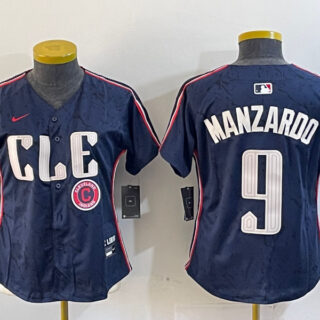 Women's Cleveland Guardians #9 Kyle Manzardo Navy 2024 City Connect Stitched Baseball Jersey(Run Small)