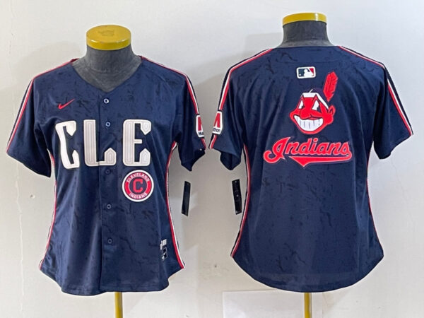 Women's Cleveland Guardians Team Big Logo Navy 2024 City Connect Stitched Baseball Jersey(Run Small)