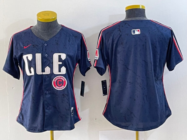 Women's Cleveland Guardians Team Big Logo Navy 2024 City Connect Stitched Baseball Jersey(Run Small)